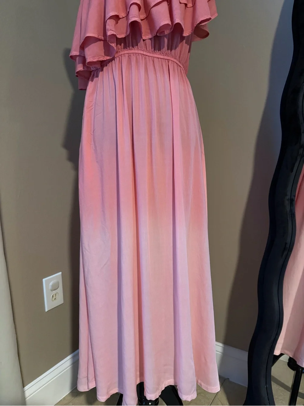 April Cornell Pink One Shoulder Ruffle Layered Modal Maxi Dress Size M